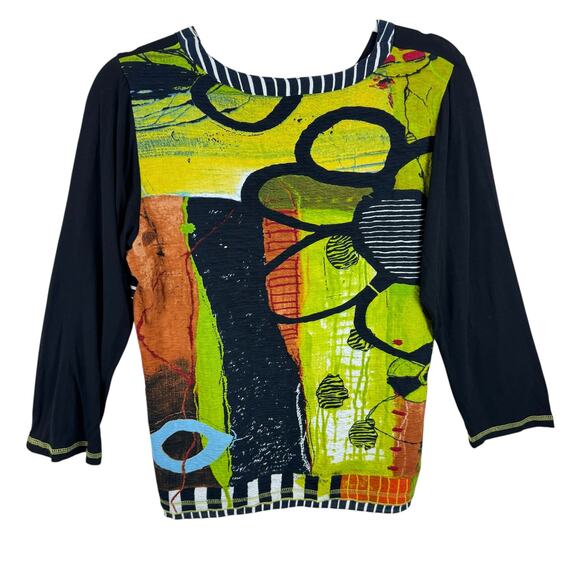 Orientique Naturally Australian Colorful Abstract Print 3/4 Sleeve Blouse Size S - Picture 2 of 6